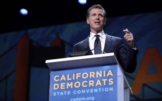 Governor Gavin Newsom
speaking with attendees
at the 2019 California
Democratic Party State
Convention at the George
R. Moscone Convention
Center in San Francisco,
California.